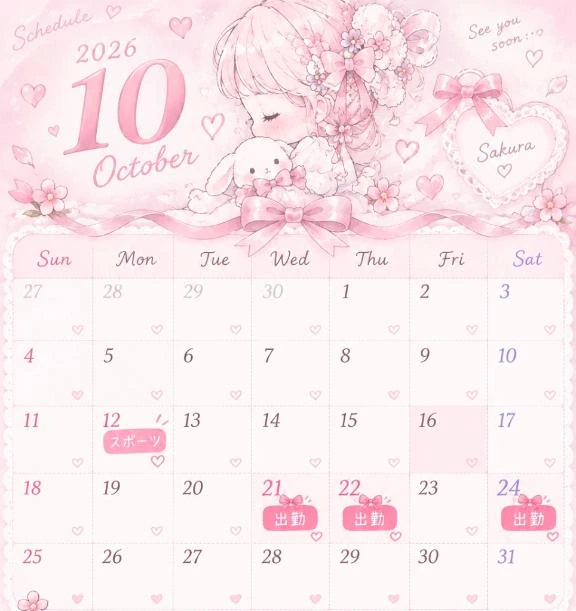 🎀 10月の出勤予定 🌸