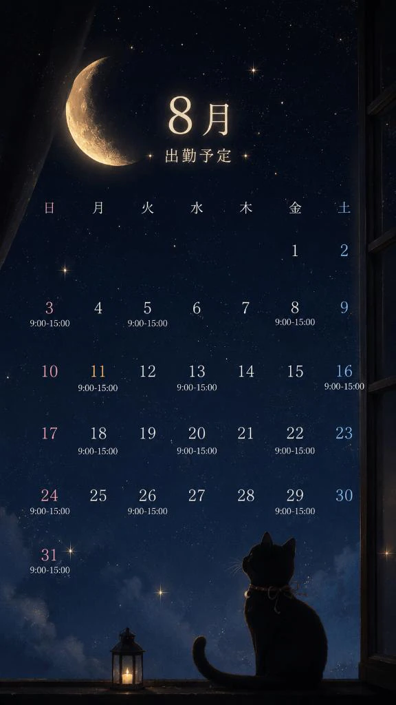 8月の出勤予定