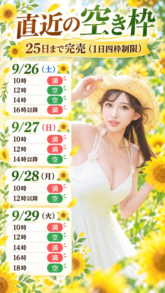 🗓 直近のご予約空き状況💌
