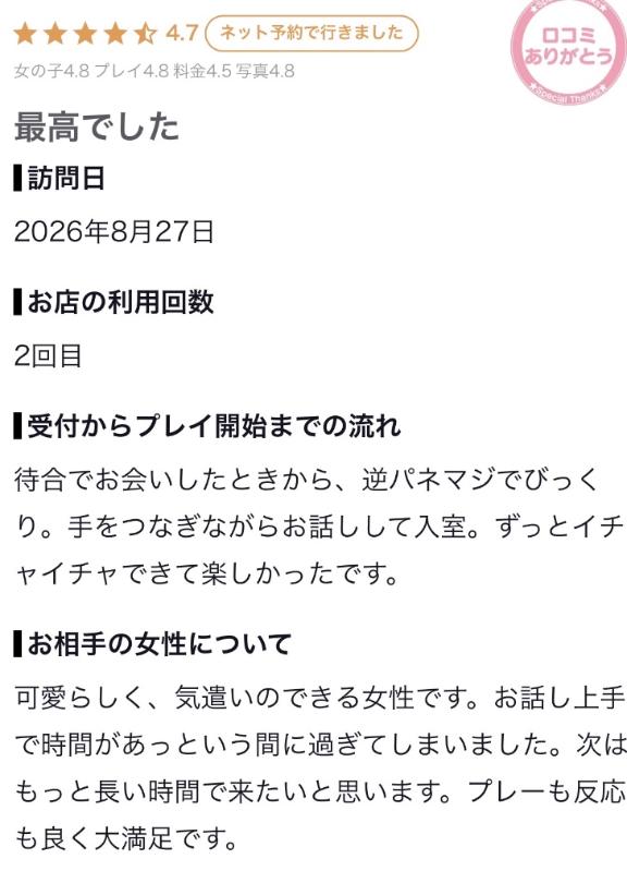 レニ【体験入店】 の 口コミありがとう♡